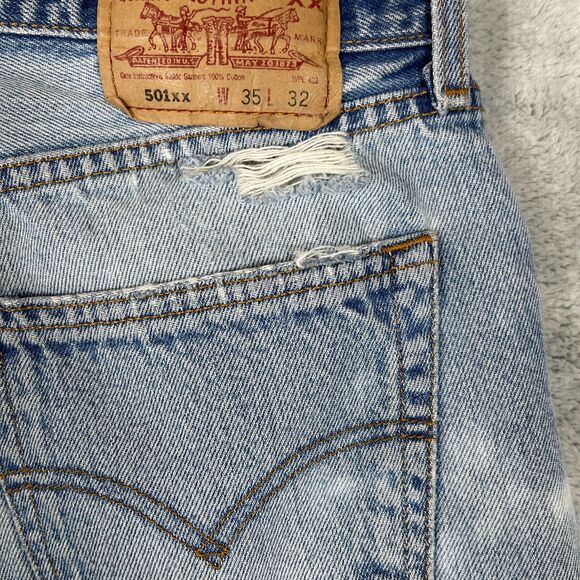 VTG Levi's 501 XX Jeans Mens 35x32 Actaul 32x28 Blue Denim Distressed Button Fly - Picture 10 of 16